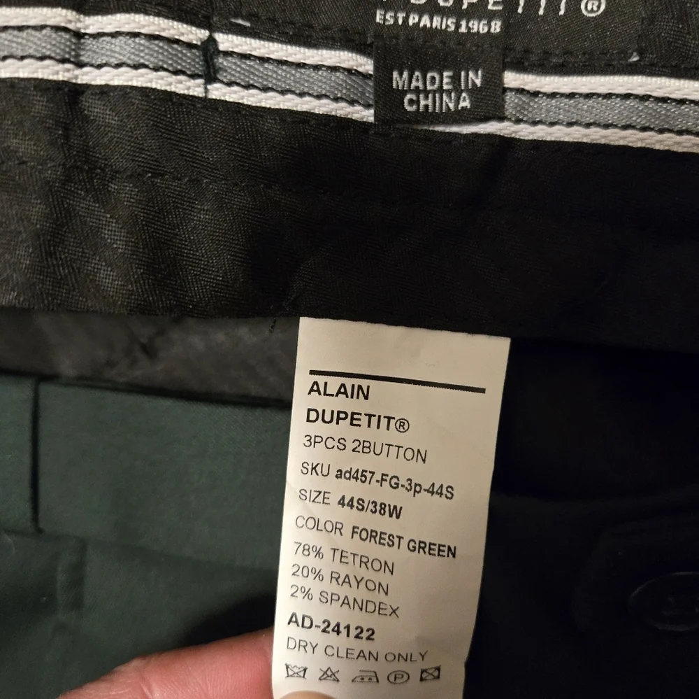 Alain Dupetit Men's Dress Slacks Altered To A 36x24 Forest Green